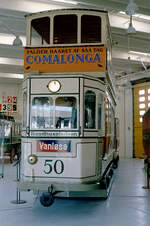 HT-Museum / Verkehrsmuseum der Verkehrsgesellschaft Groß-Kopenhagens im Oktober 1985: Der Triebwagen 50 der Frederiksberg Sporveje (FS), Bj 1915, befand sich ursprünglich in der