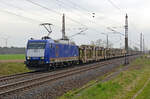 185 503 der BRLL schleppte am 01.04.24 einen leeren BLG-Zug durch Wittenberg-Labetz Richtung Dessau.