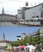 Nicht nur die Kieler Straßenbahn, sondern auch die Seilbahn des Kaufhauses Weipert, die das oberste Stockwerk des Warenhauses über den Wall und den alten Bootshafen hinweg mit dem obersten