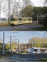 Die Straßenbahn in Wanne-Eickel einst und jetzt: Auch wenn zwischen den beiden Aufnahmen rund 45 Jahre liegen, halten sich die Veränderungen an der Endhaltestelle am Hauptbahnhof in Grenzen.