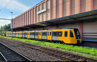 Ein neuer Triebzug für die Tyne and Wear Metro in Newcastle (UK): 555007 (L-4491 | Class 555) vom Hersteller Stadler Rheintal AG wartet längere Zeit auf seine Überführung im