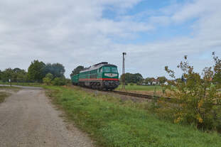 Am 18.09.2019 zog 241 338 der Starkenberger Baustoffwerke einen Leerzug in Richtung Kayna.