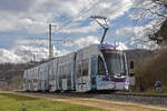 Be 6/8 Flexity 5011 mit der Werbung fr Pferdeanlsse in Basel, auf der Linie 14, fhrt am 11.03.2025 zur Haltestelle Rothausstrasse.