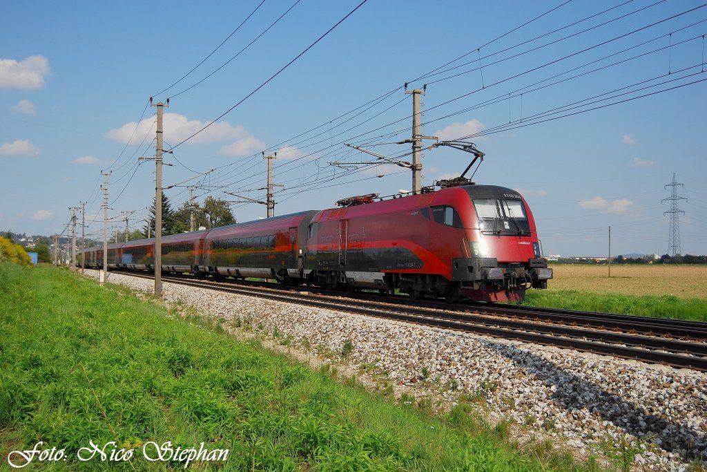 1116 204-7 schiebt RJ 67 Mnchen Hbf. - Budapest Keleti pu,hier beim Gleiswechsel wegen Streckenbehinderung,Pasching (sterreichurlaub 18.08.09) 