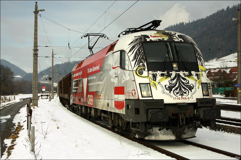 1116 246 Bundesheer mit 46738 von Tarvisio nach Breclav.
Thalheim-Pls 22.01.2010 