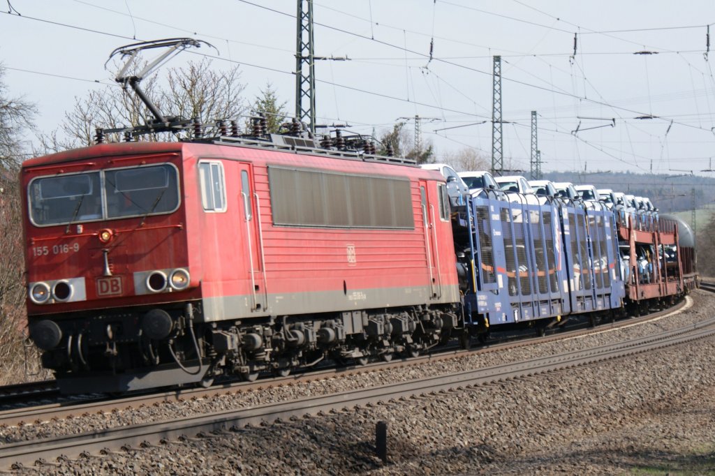 155 016-9 mit einen langen Gz Richtung Sden kurz vor Fulda am 26.03.2010