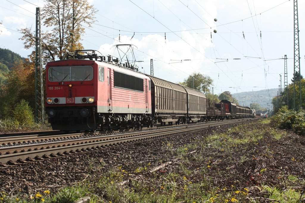 155 204-1 fhrt mit Ihrem Gemichtem Gterzug durch Unkel nach Gremberg