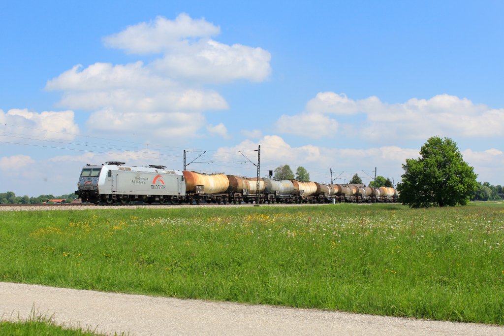 185 531 von TX Logistik befand sich tot am Zugende des 90975. Aufgenommen am 18. Mai 2013 bei bersee.