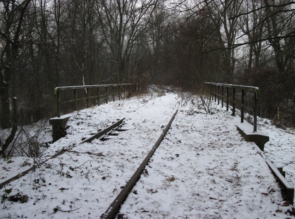  20.12.2009 Berlin-Buch. Ehem. Anschluss zum Heizkraftwerk, Brcke ber die Panke