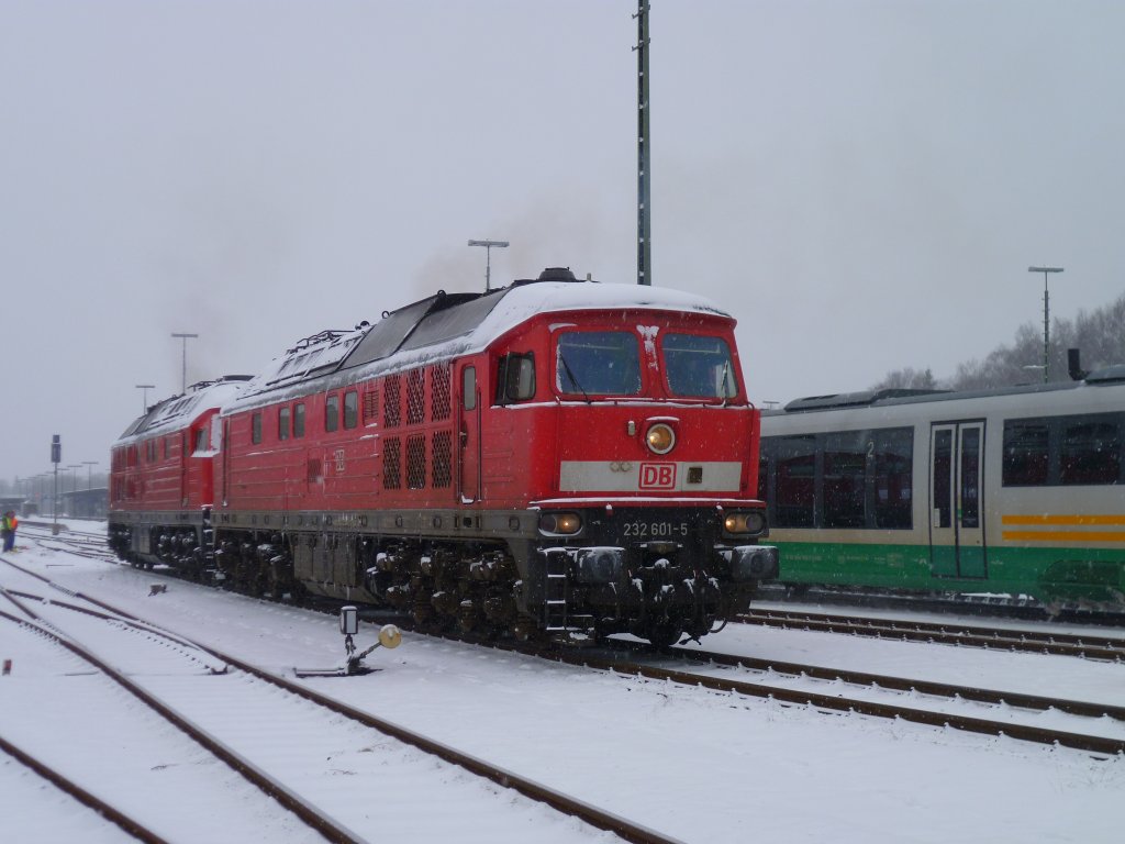  232 601-5 (mit alten Lftern) und 233 572-7 beim Rangieren in Marktredwitz am 17.01.13