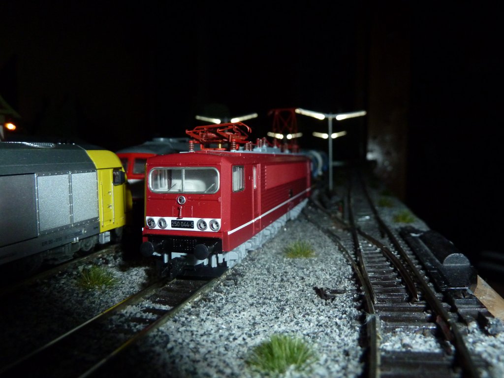 250 044 steht bereit am Bahnhof.