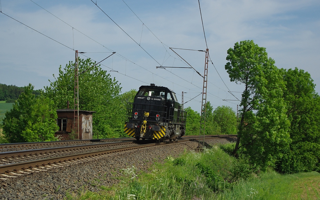 271 024-2 als Tfzf in Fahrtrichtung Norden. Hier der lichttechnisch bessere Nachschuss vom 14.05.2011. Aufgenommen zwischen Eichenberg und Friedland(HAN).