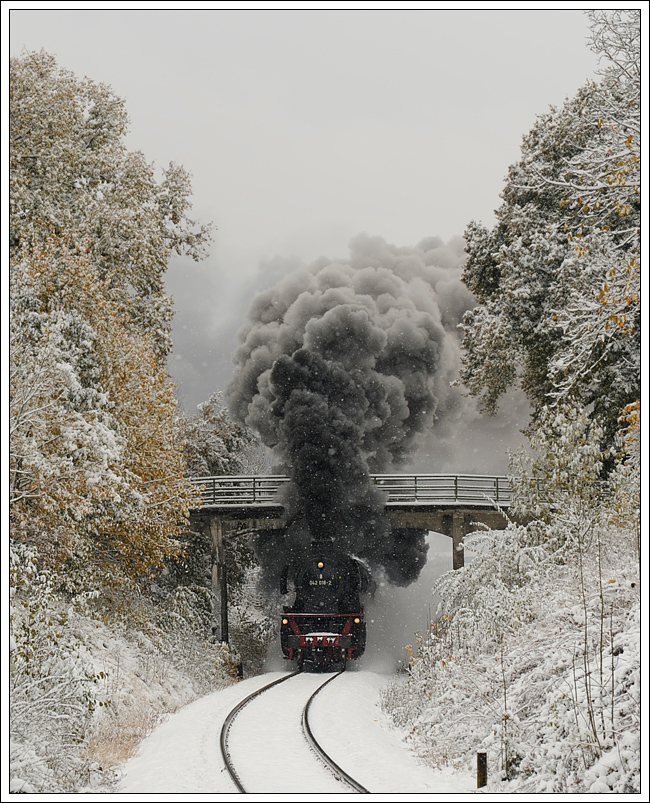 41.018, am 28.10.2012 als Epoche IV Maschine 042 018-2 beschriftet, mit dem umgleiteten Erzleerzug 48483, aufgenommen beim ES Ottnang.