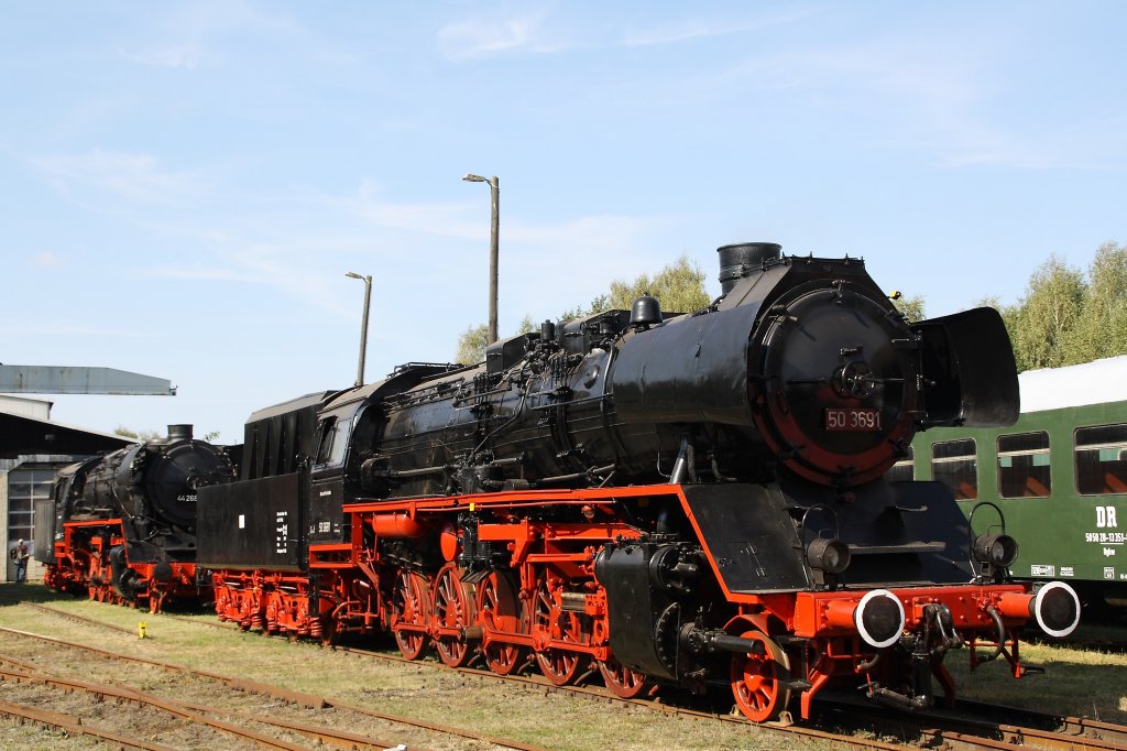 50 3691 am 16.09.2012 im Bw Falkenberg Oberer Bahnhof. Sie gehrt zur Loksammlung Falz. Das Gelnde ist nur an bestimmten Tagen im Jahr zugnglich.