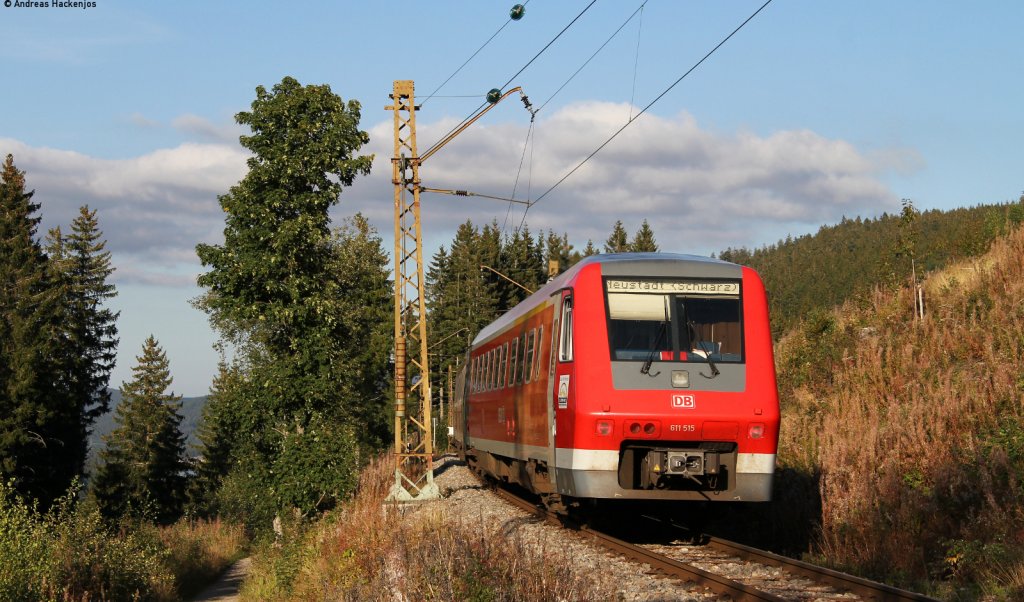 611 015-9 als RB 26962 (Seebrugg-Titisee) bei Brental 16.9.12