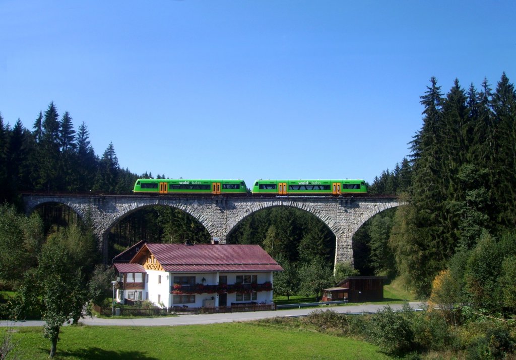 650 650 (VT 15) + 650 659 (VT 24) als RB nach Bodenmais am 14.09.2007 bei Aussenried.