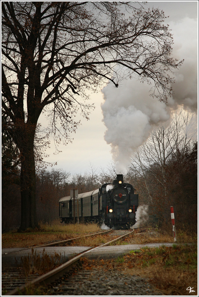 Am 10.12.2011 gab es im Pulkautal(Retz-Zellerndorf-Laa/Thaya-Mistelbach) einen Fotosonderzug.Bespannt wurde der Zug mit der Dampflok 93.1420 vom Verein Neue Landesbahn. Jetzelsdorf