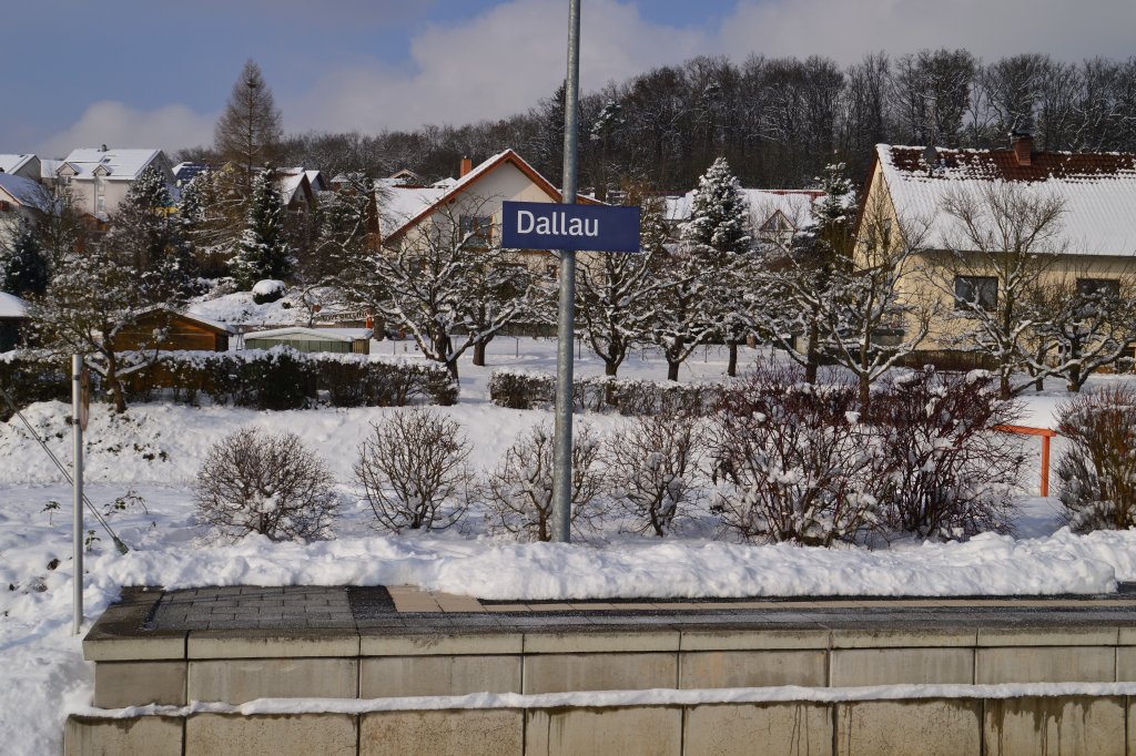 Bahnhofsschild von Dallau am 18.1.2012