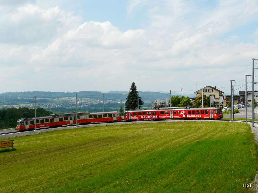 BD - Triebwagen BDe 8/8 4 zusammen mit demn Triebwagen BDe 8/8 8  unterwegs bei Wieden-Heinrti am 29.05.2010