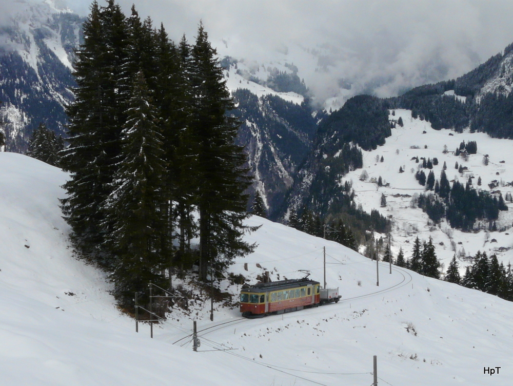 BLM - Triebwagen Be 4/4 23 unterwegs zwischen Grtschalp und Winteregg am 25.02.2011