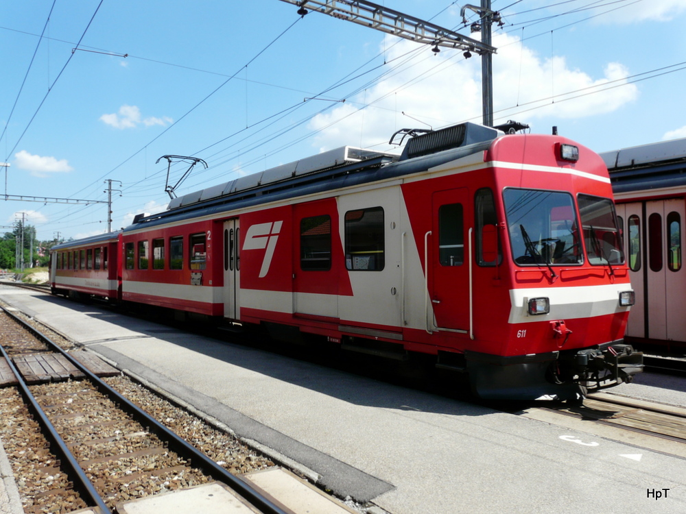 CJ - Triebwagen BDe 4/4 611 mit Steuerwagen ABt im Bahnhof von Le Noirmont am 21.07.2013