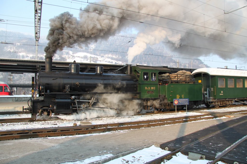 Dampfextrazug  Davosrundfahrt  mit Lok G 4/5 Nr.107(1906)am 12.02.12 in Landquart

