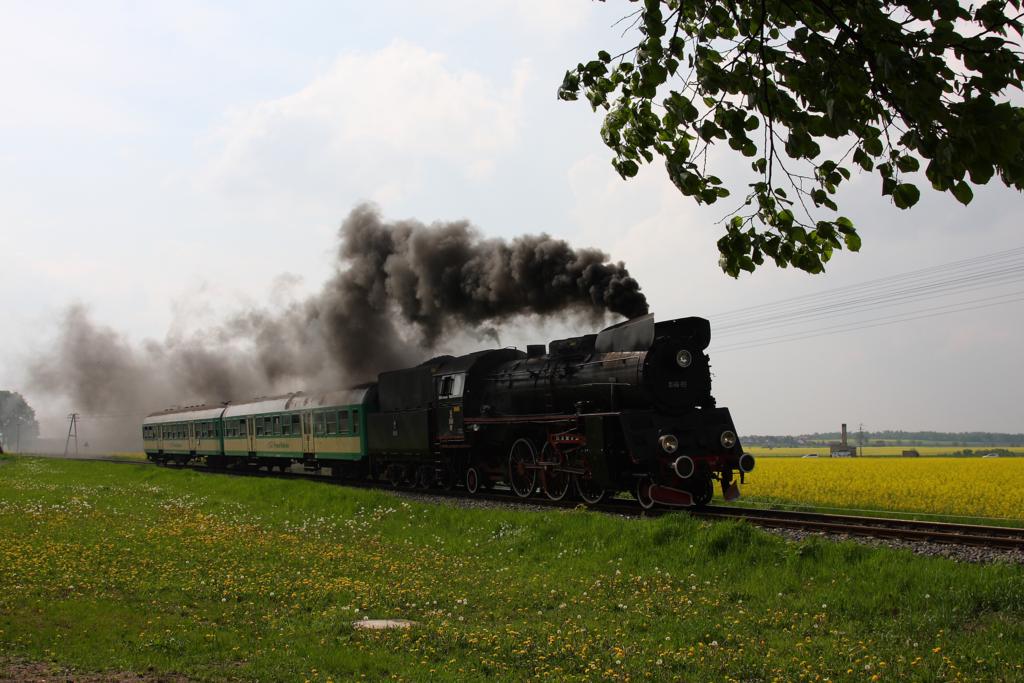 Das hier Kohle als Brennstoff dient, kann man deutlich erkennen.
Der Heizer der Ol 49-69 hat bei der Einfahrt in Szreniawa auf
dem Weg nach Poznan offensichtlich mchtig Kohlen nachgelegt.
Aufnahme am 4.5.2012.