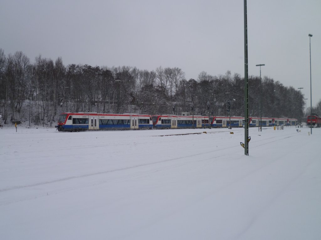 Diese 6 Triebwagen der Prignitzer Eisenbahn fuhren am 11.12.12 durch Marktredwitz nach Sden.