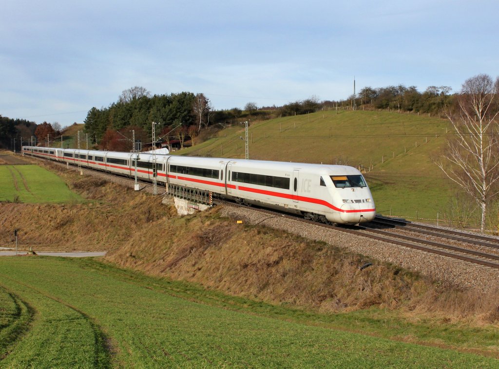 Ein ICE 2 nach Mnchen am 31.12.2012 unterwegs bei Fahlenbach.