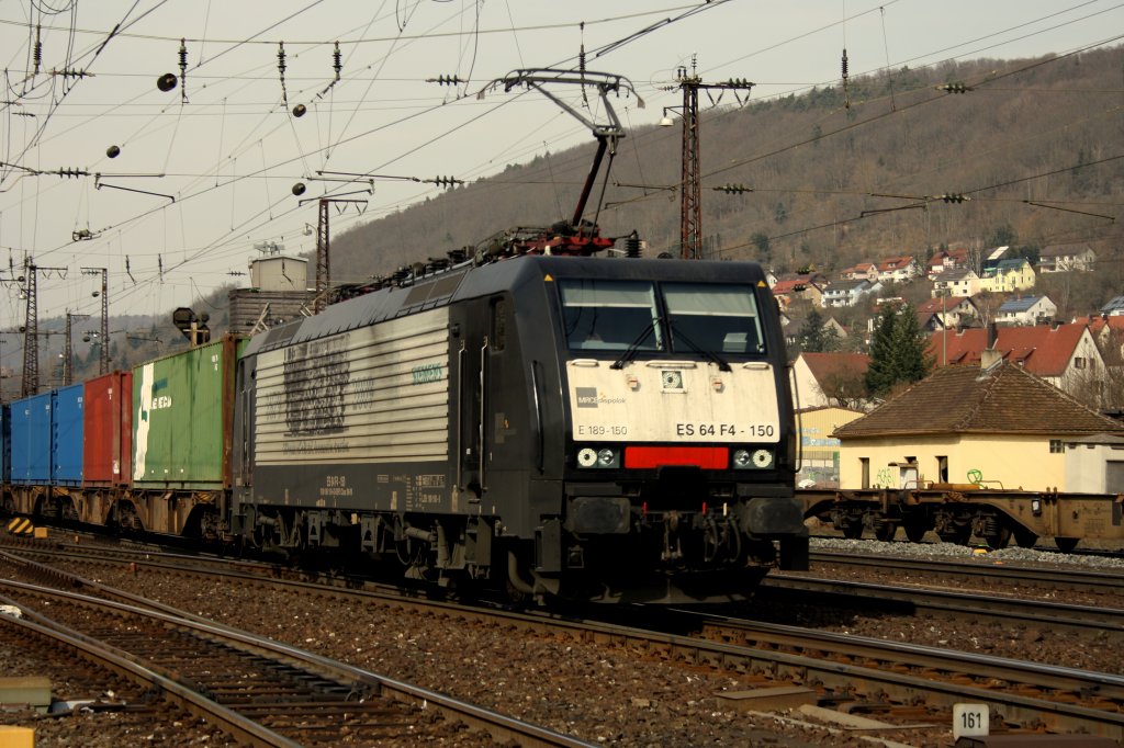 Endlich auch in meiner Sammlung: 189 150  Siemens  auf dem Weg Richtung Wrzburg bei der Ausfahrt aus Gemnden am 12.03.2011