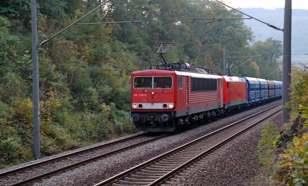 In Breternitz erwischten wir 155 238 nochmal, diesmal als Vorspann vor 185 349 und ihrem PKP-Kohlenzug. Die Fahrt ging am 23.10.10 Richtung Probstzella.