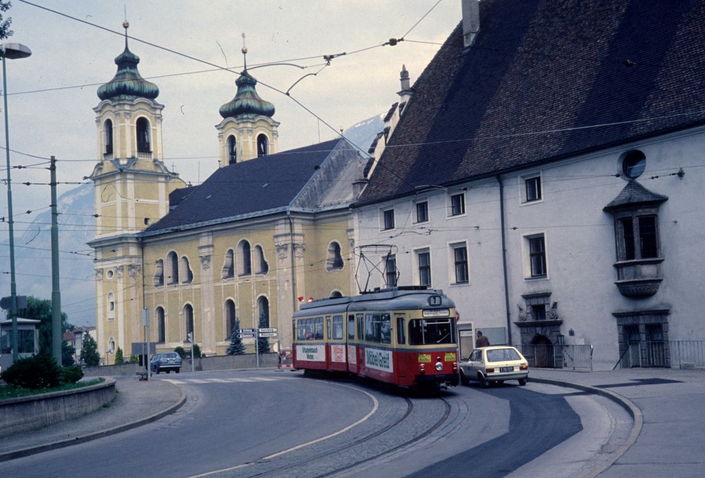 Innsbruck IVB SL 1 (GTw) Klostergasse am 14. Juli 1978.