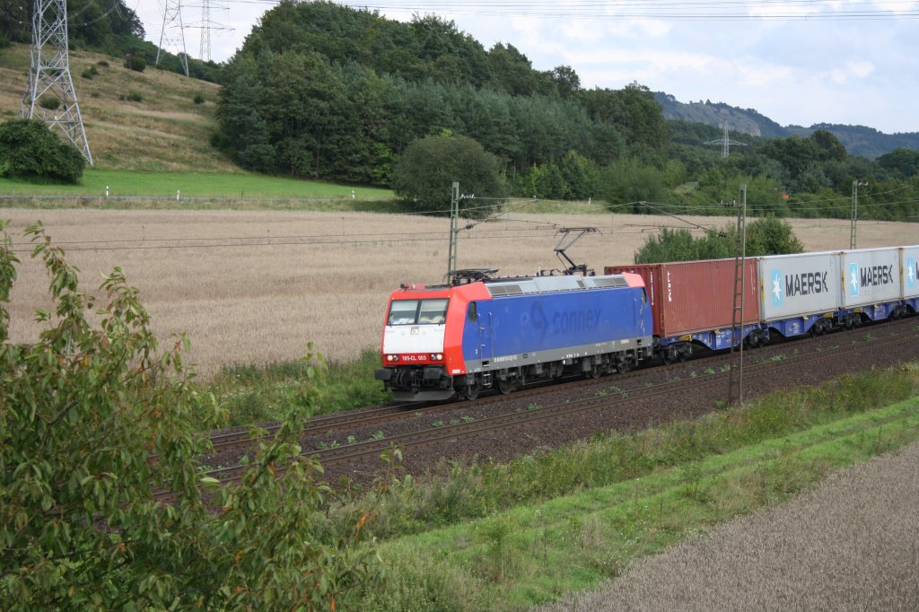 Kurz darauf Richtung Gemnden kam 185 - CL 003 mit ihrem gemischten GZ durch. Maintal am 18.08.10