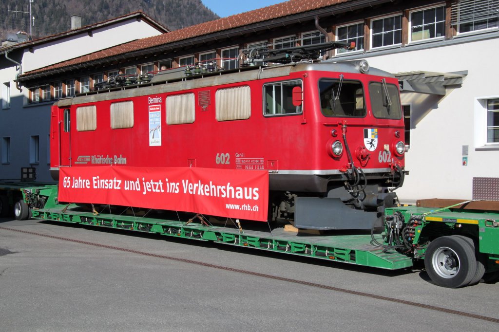 Nach 65 Dienstjahren geht die Ge 4/4 I 602  Bernina (BBC/SLM/MFO 1947)in Pension.Sie kommt fr die nchsten 5 Jahre in das VHS Luzern.Landquart 07.03.12