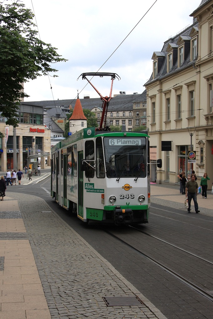 Plauen - PSB/Linie 6 - 243 in der Bahnhofstr., bei Zentralhst. Tunnel, am 16.07.2008