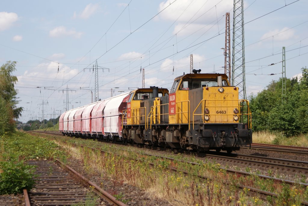 Railion 6463 + Railion 6466 mit einem Kalkzug in Lintorf am 17.07.2010