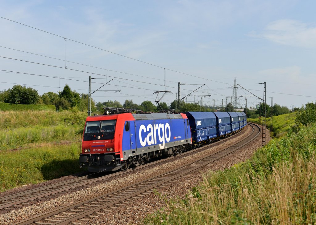 Re 482 043 mit einem VTG-Zug am 07.08.2013 bei Plattling.