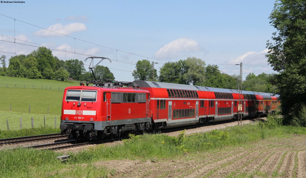 RE 79020 (Salzburg Hbf-Mnchen Hbf) mit Schublok 111 159-0 bei Vogl 28.5.13