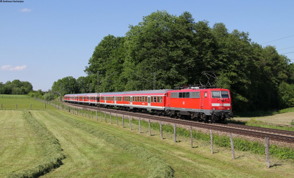 RE 79030 (Salzburg Hbf-Mnchen Hbf) mit Schublok 111 040-2 bei Vogl 28.5.13