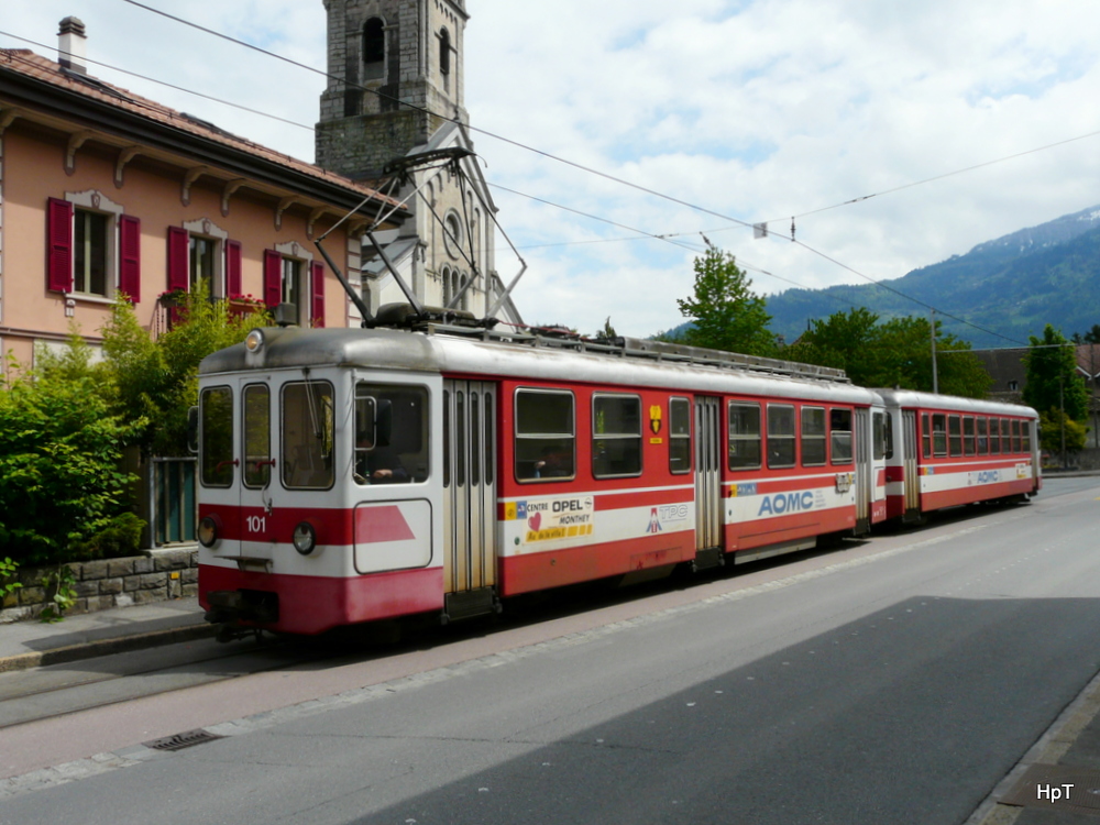 tpc / AOMC - Extrazug mit Triebwagen Be 4/4 101 und Steuerwagen Bt 132 unterwegs in Monthy am 26.05.2013