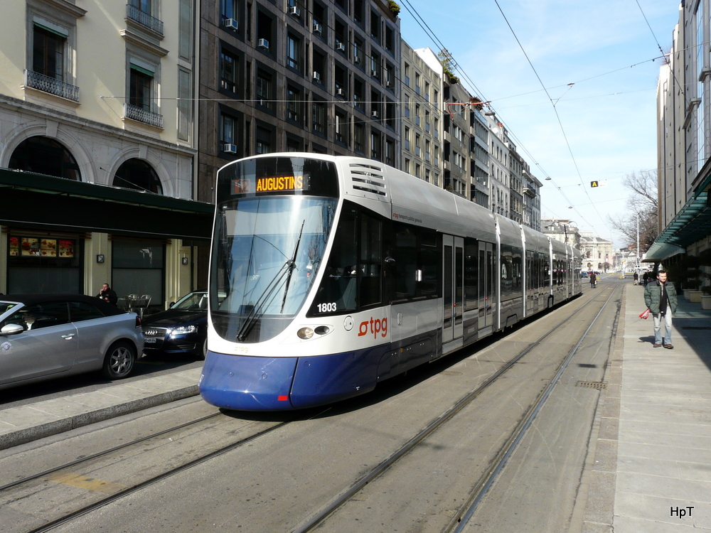 TPG Genf - Tram Be 6/10 1803 unterwegs in der Stadt Genf am 18.02.2012