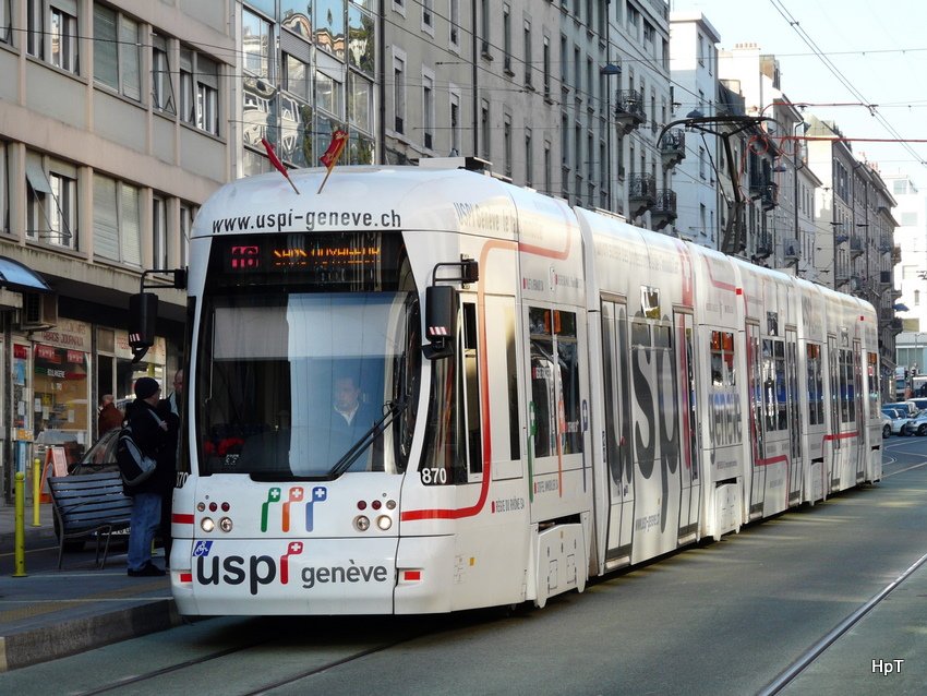 TPG - Tram Be 6/8 870 bei der Haltestelle Lyon am 11.12.2009