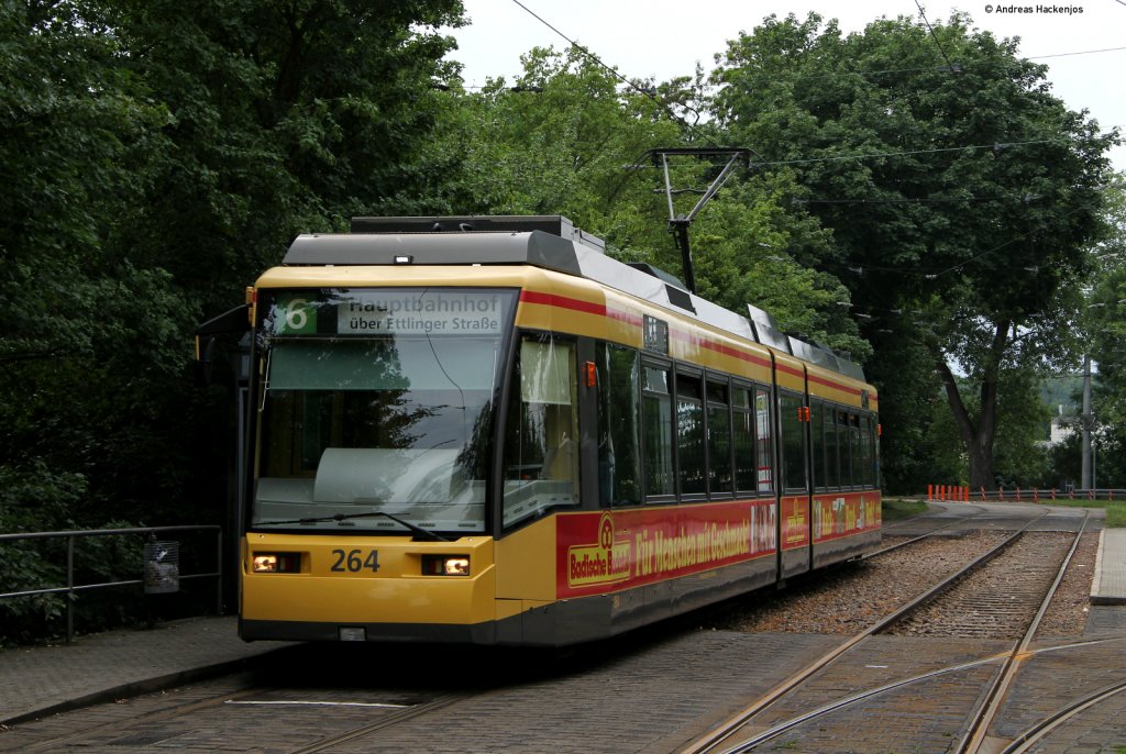 TW 264 als 6 zum Hauptbahnhof in Daxlanden Waidweg 8.6.11