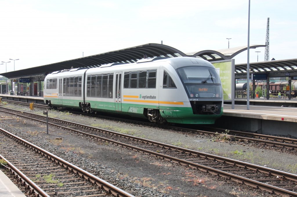 VT26 aus Regensburg ist in Hof(Hbf.)eingefahren.11.05.2012.