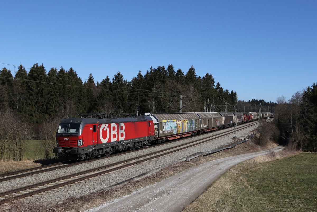 1293 014 aus Salzburg kommend am 1. März 2021 bei Grabenstätt im Chiemgau.