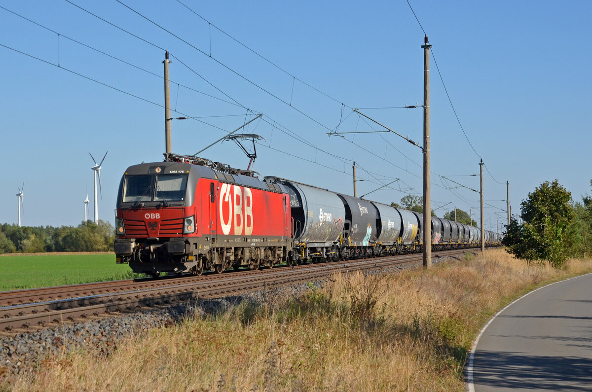 1293 176 der ÖBB führte am 22.09.24 einen Silozug durch Wittenberg-Labetz Richtung Dessau.