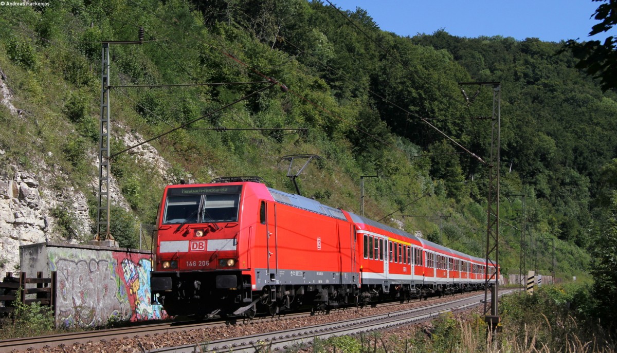 146 206-8 mit dem RE 19228 (Ulm Hbf-Mosbach-Neckarelz) bei Geislingen 5.9.13