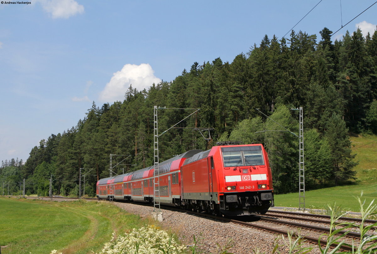 146 242-3 mit dem RE 4725 (Karlsruhe Hbf-Konstanz) im Groppertal 18.7.19