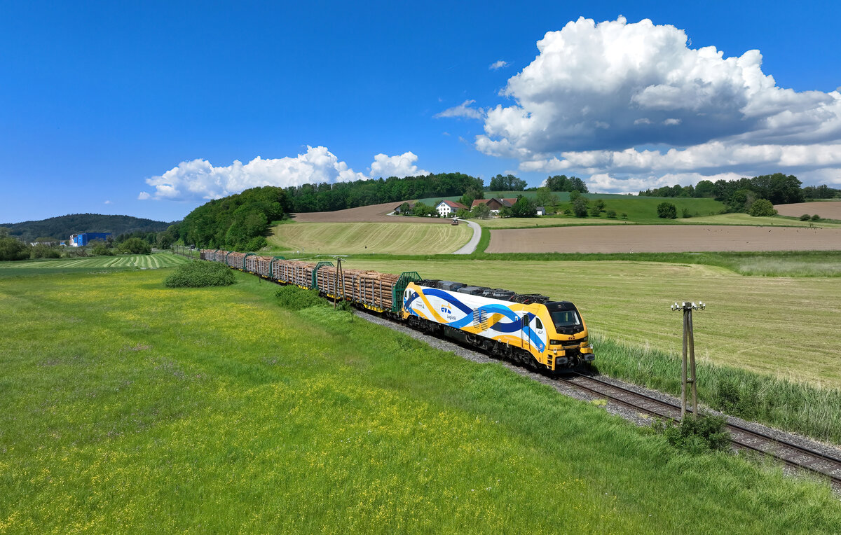 159 231 mit einem Holzzug am 13.05.2024 bei Hengersberg.