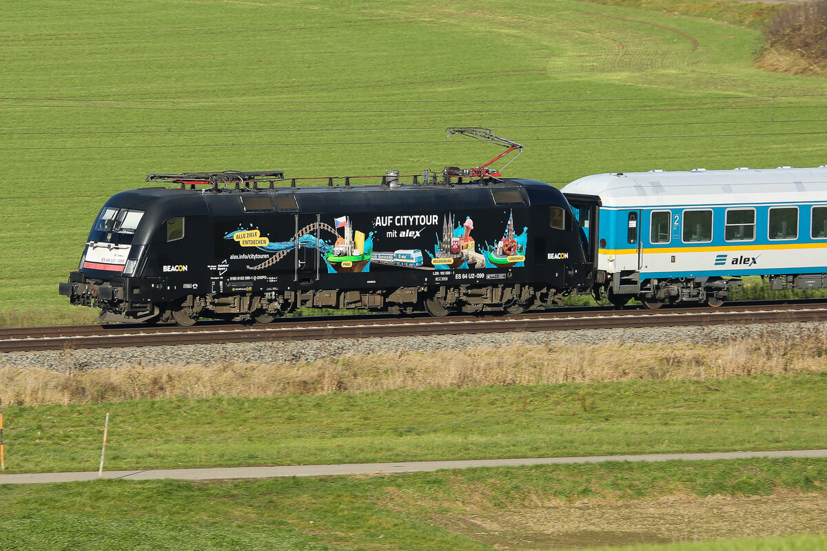 182 599 ganz neu mit der Bemalung  auf Citytour mit Alex   bei Schmidhausen am 24.11.24.